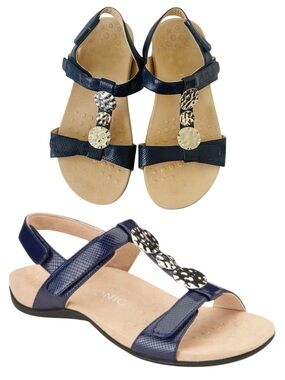 VIONIC Farra Lizard Comfort Adjustable Sandals Navy Blue Women’s 7.5